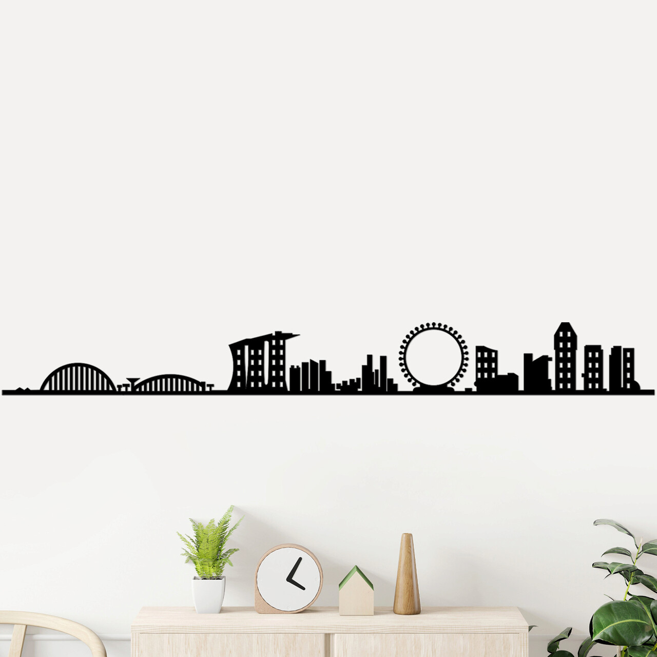 Decoratiune de perete, Singapore Skyline, Dimensiune: 125 x 14 cm, Negru - imagine 7